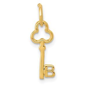 14k Yellow Gold, Hannah Collection, Mini Initial B Shamrock Key Charm